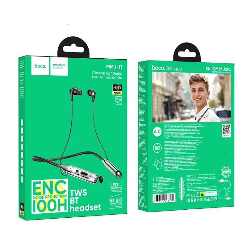 Hoco MMJ11 ENC Bluetooth Neckband Earphone | 100 Hours Music