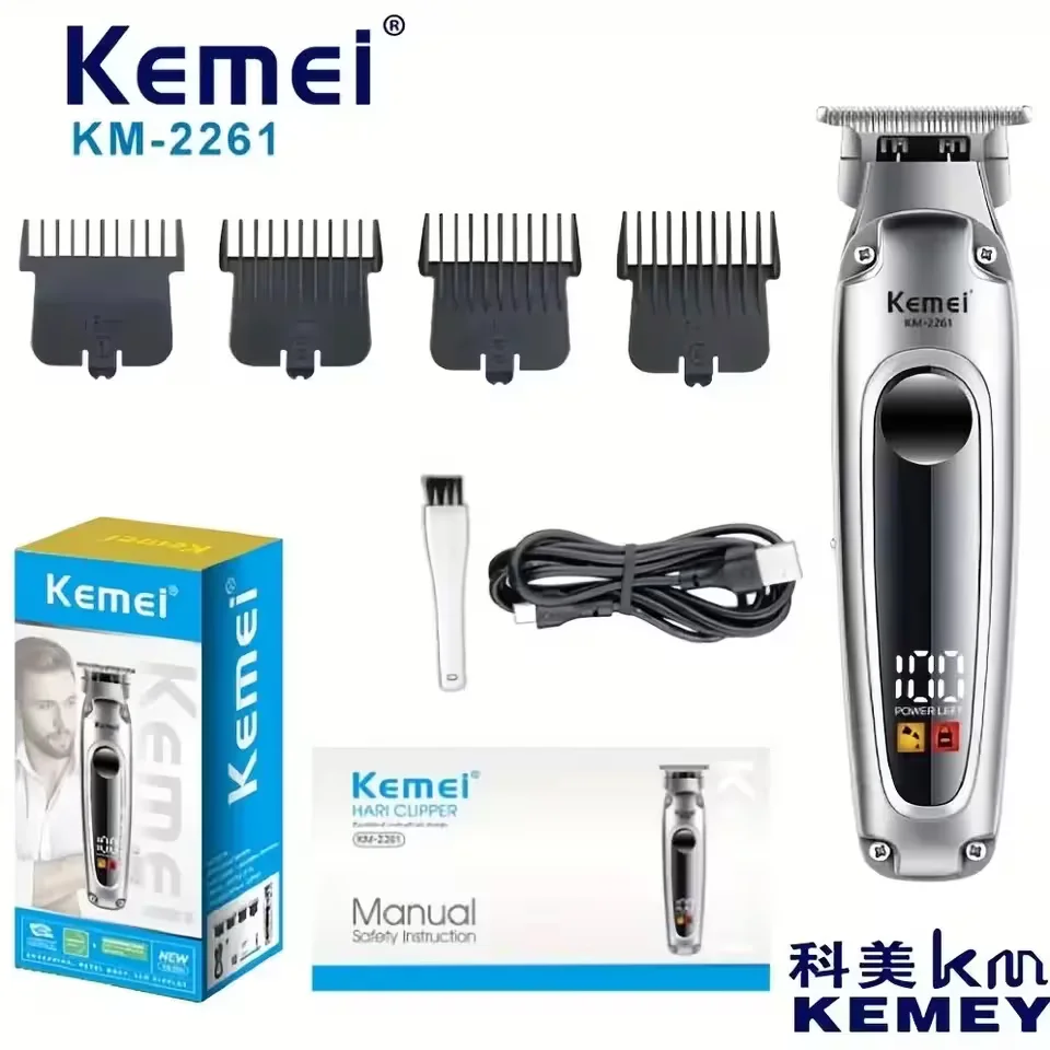 Kemei KM - 2261 Rechargeable LCD Screen Professional Hair Trimmer for Men
