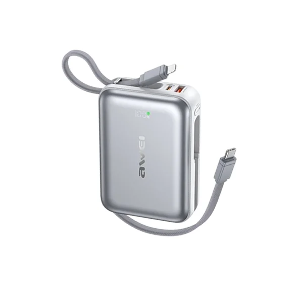 AWEI C03 20000mAh 45W Fast Charging Power Bank with Built-in Cables - image 2