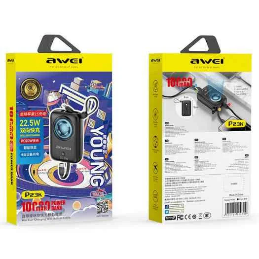 Awei P23K 10000mAh 22.5W Fast Charging Pawerbank with Digital Display - image 3