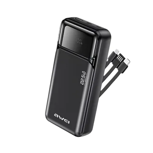 Awei PA‑93 20000mAh 22.5W Fast Charging Power Bank with Built‑in Dual Cables