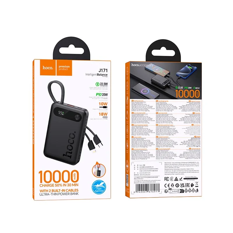 Hoco J171 10000mAh Ultra-Thin 22.5W Fast Charge Power Bank  - image 4
