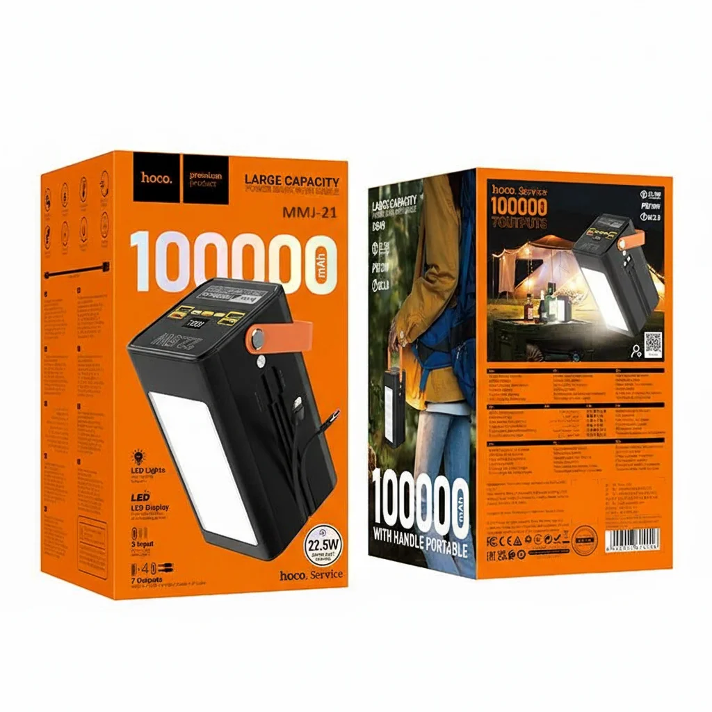 Hoco MMJ21 Action 100000mAh Power Bank – 22.5W, 8 USB Ports, Floodlight & Rugged Handle - image 4