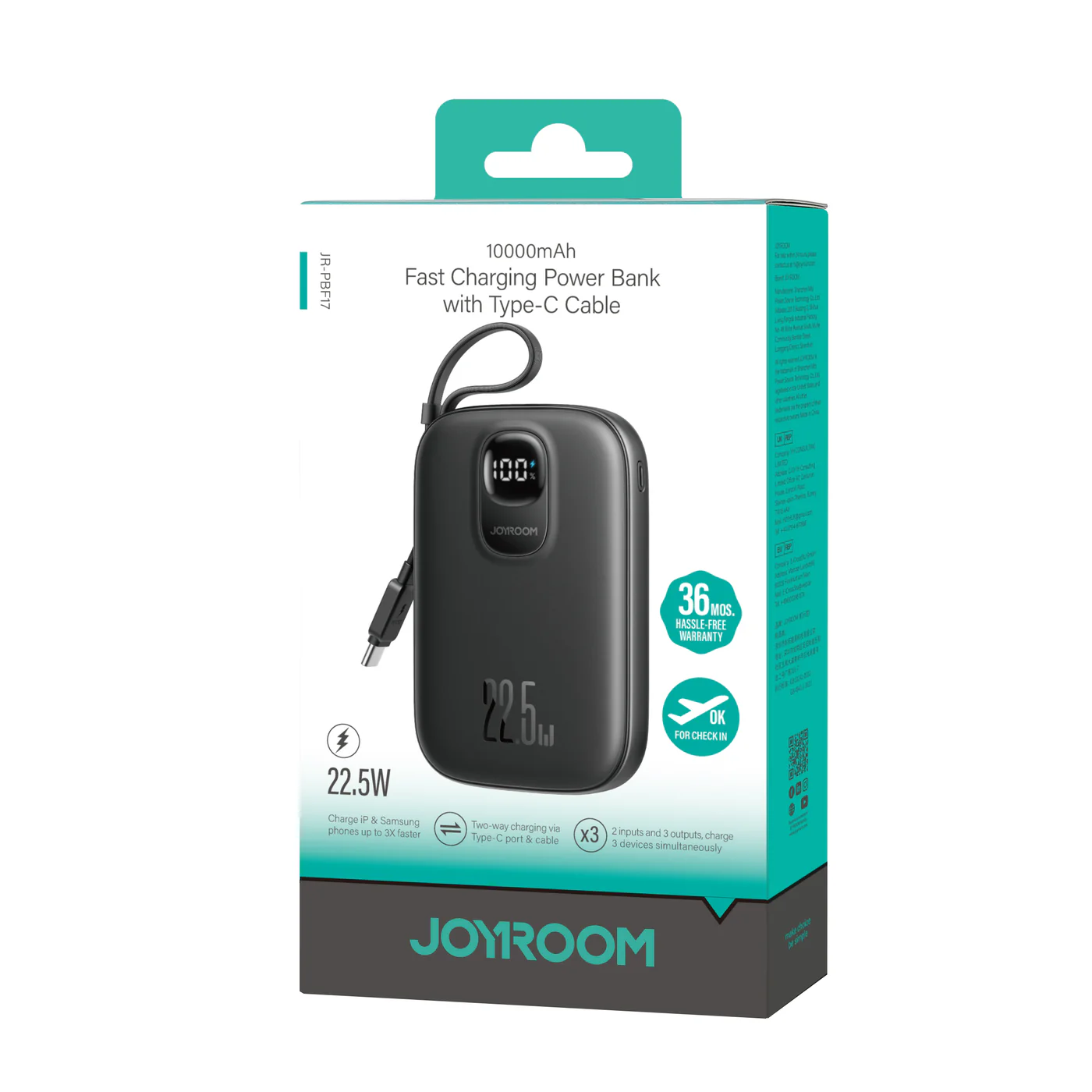 Joyroom JR-PBF17 22.5W Fast Charging Power Bank 10000mAh With Type-C Cable - image 3